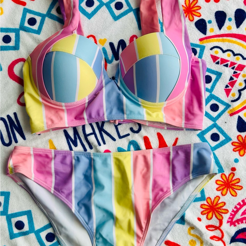Like New! Worn once. Colorful Striped Bikini Set.